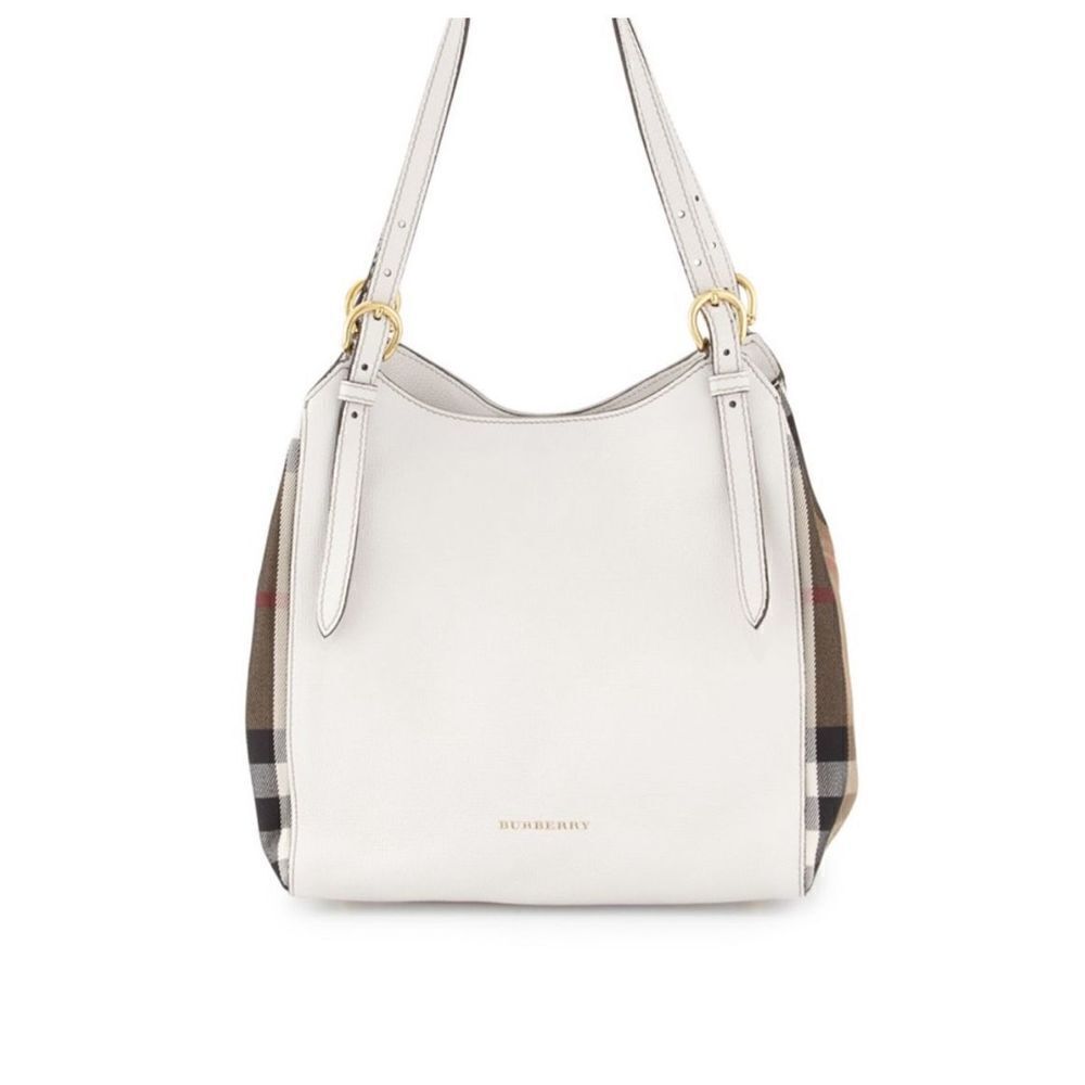 Burberry White Canterbury Satchel Tote‎ Bag Purse Nova Check Leather Signature